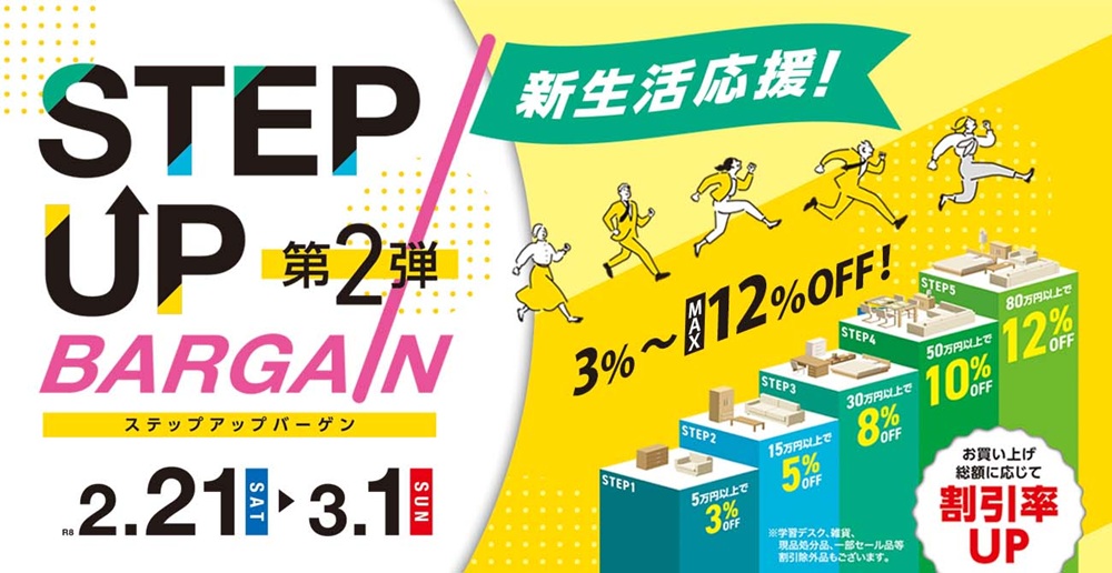 お買い上げ総額に応じて割引率UP！ステップアップバーゲン第2弾【2月21日～3月1日】【終了しました】